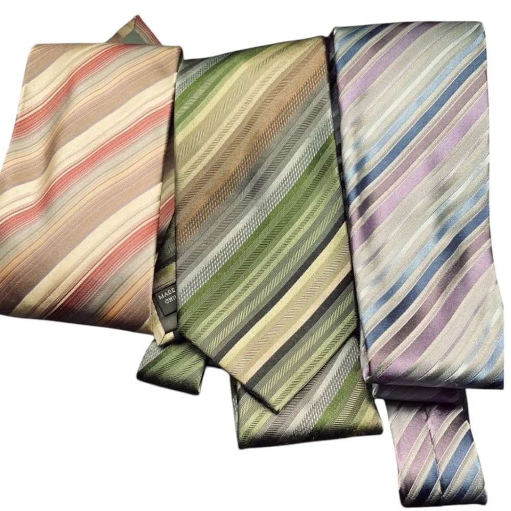 LOT OF 3 NECK TIES KENNETH COLE REACTION & NYU MENS PINK -PURPLE/BLUE-GREEN
